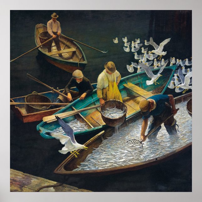 Dark Harbour Fishermen by Newell Convers Wyeth Poster (Front)