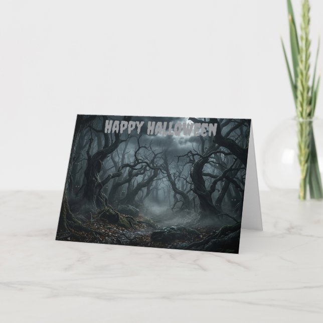Dark Haunted Forest Holiday Card (Front)