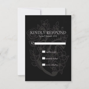 Dark Heart Gothic Black Modern Wedding Handfasting RSVP Card