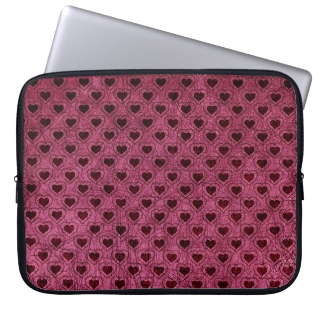 Dark Hearts Grunge Pattern Laptop Sleeve (Front)