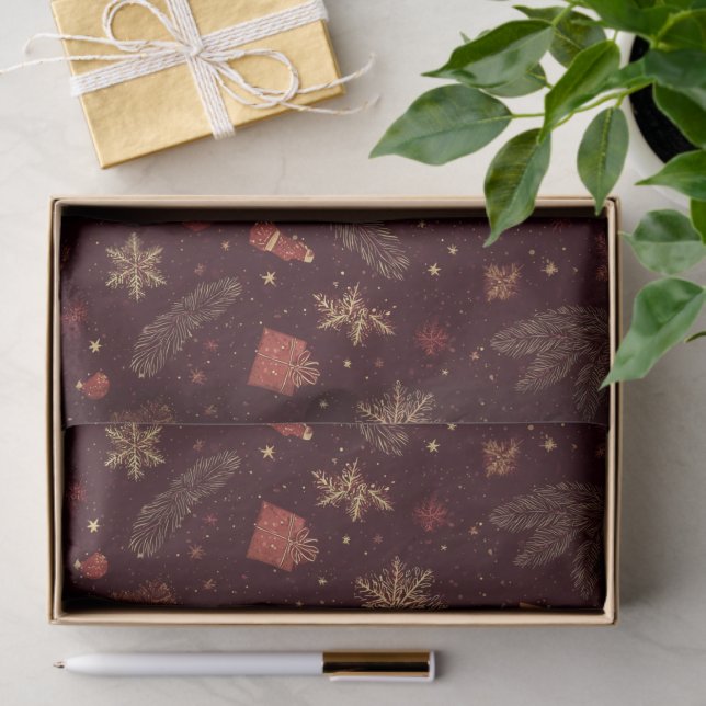 Dark Holiday Watercolor Pine Berry  Tissue Paper (Gift)