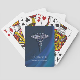Dark Holographic 3D Chrome Medical Caduceus Playing Cards