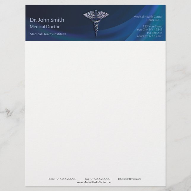 Dark Holographic 3D Medical Caduceus Chrome Custom Letterhead (Front)