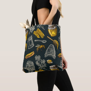 Dark Honey Bee Beehive Vintage Organic Natural Tote Bag