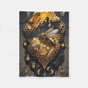 Dark Honeycomb And Golden Botanical Details Fleece Blanket