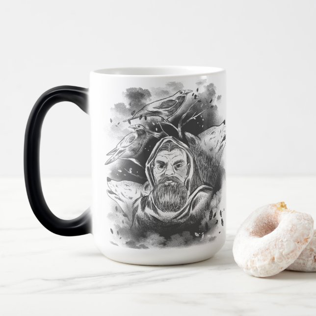 Dark Hooded Figure in Ink Blot Shadows  Magic Mug (With Donut)