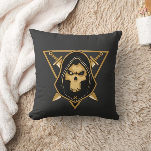 Dark Hooded Skull Throw Pillow (Blanket)