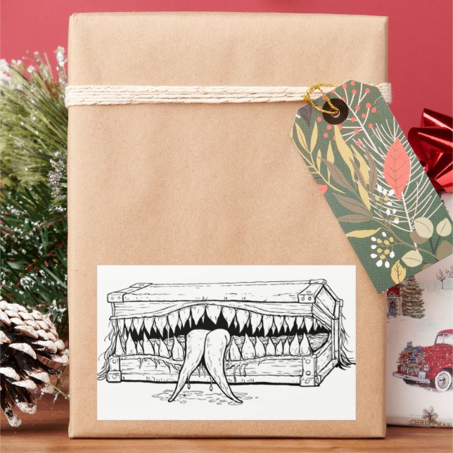 Dark Horror Illustration – Surreal Monster Chest  Rectangular Sticker (Holiday)