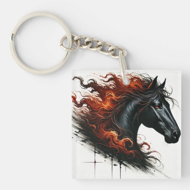 Dark Horse With Fiery Mane Key Ring (Front)