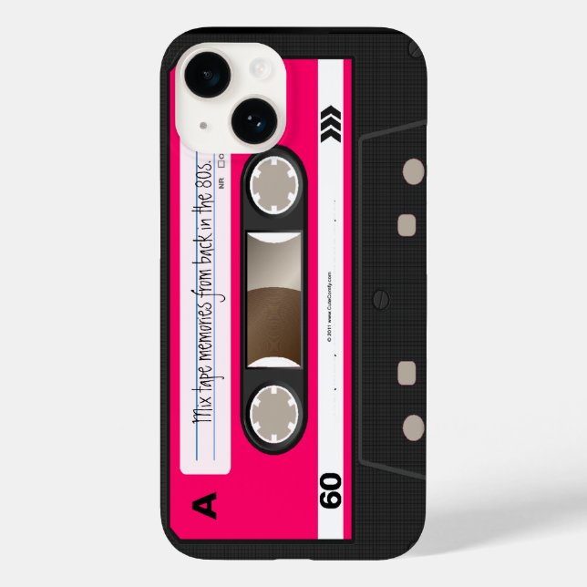 Dark Hot Pink Retro Cassette Tape Personalised Case-Mate iPhone Case (Back)