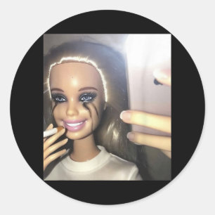 Dark Humor Doll Smoking Selfie Parody Classic Round Sticker