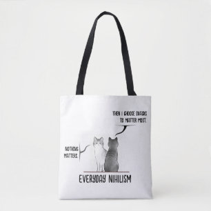 Dark Humour Cat Everyday Nihilism Quote Introvert Tote Bag
