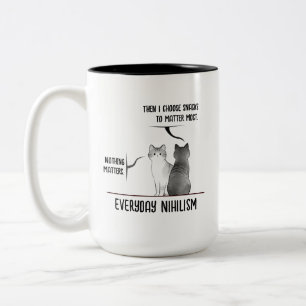 Dark Humour Cat Everyday Nihilism Quote Introvert Two-Tone Coffee Mug