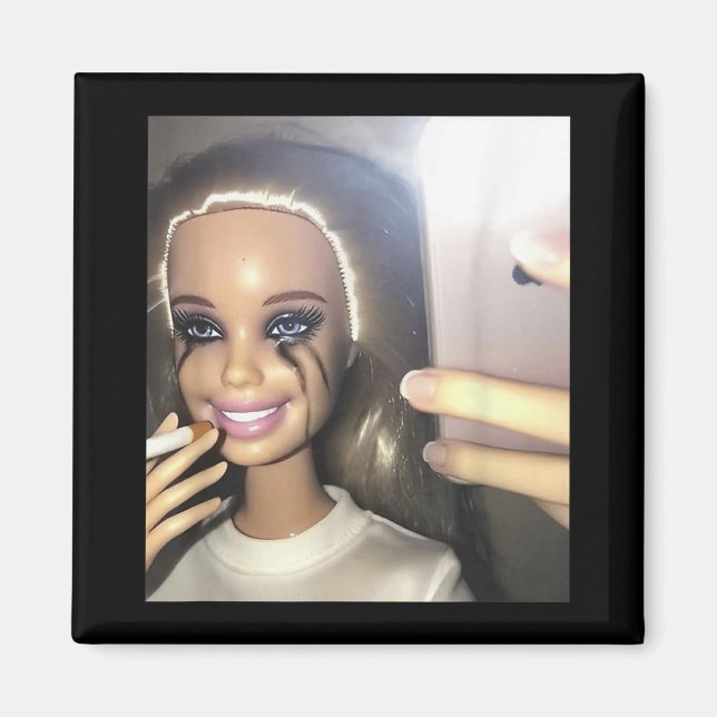 Dark Humour Doll Smoking Selfie Parody  Magnet (Front)
