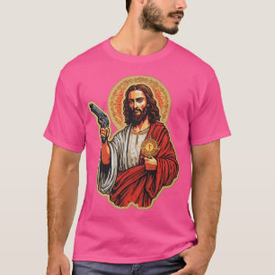 Dark Humour Jesus With Gun T-Shirt
