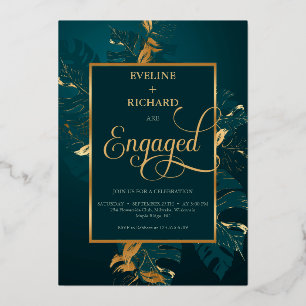 Dark hunter green and real gold foil engagement
