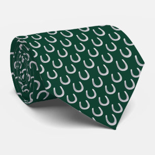 Dark Hunter Green Horseshoe Print Derby Necktie