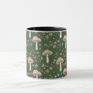 Dark Hunter Green Moody Fungi Seamless Pattern Mug