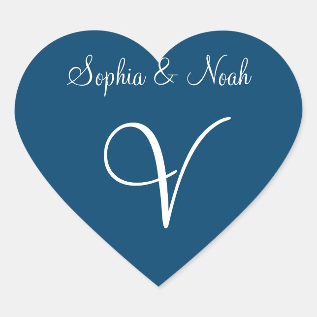 Dark Imperial Blue Personalised Initials Invites Heart Sticker (Front)