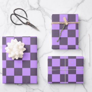 Dark Indigo and Pale Violet Chequerboard Wrapping Paper Sheet