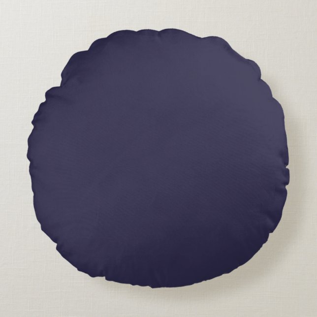 Dark Indigo Ink Blue Solid Colour Print Round Cushion (Front)
