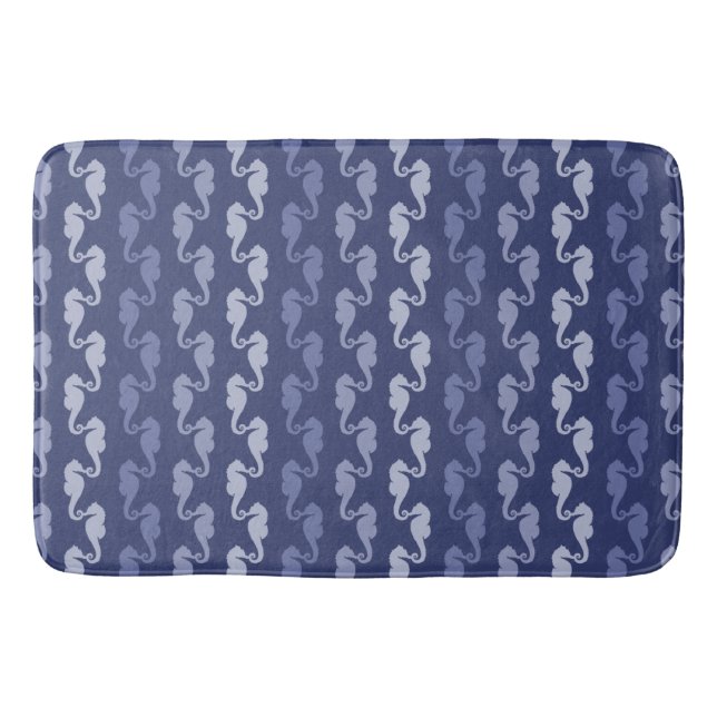 Dark Indigo Seahorse Stripes Bath Mat (Front)