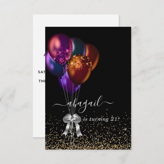  Dark Iridescent Balloons Birthday Party Invitation (Front/Back)
