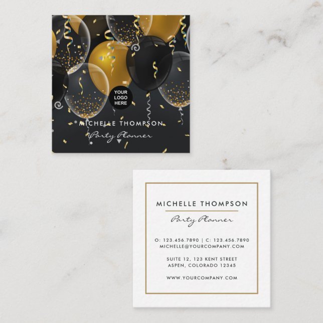  Dark Iridescent Balloons Party Planner Square Business Card (Front/Back)