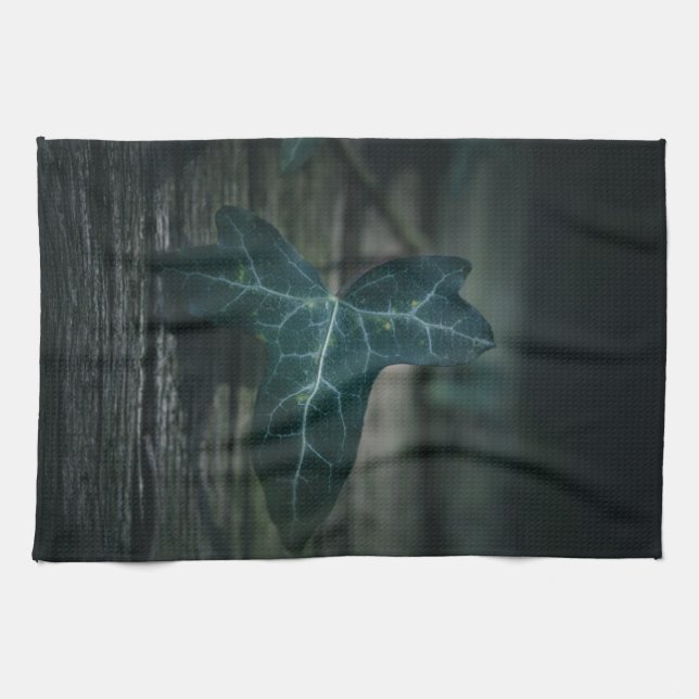 Dark Ivy Leaf Nature Photo Tea Towel (Horizontal)