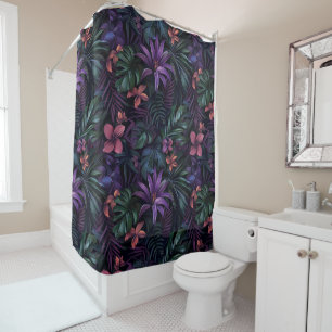 Dark Jungle Flowers Shower Curtain