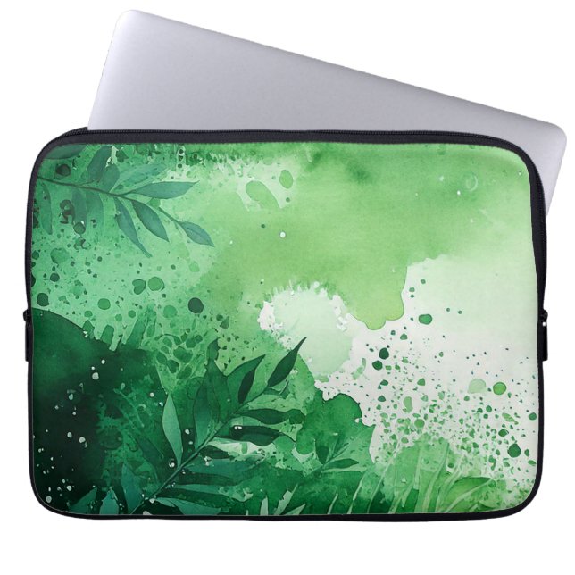 Dark Jungle green watercolor hand drawn texture  Laptop Sleeve (Front)