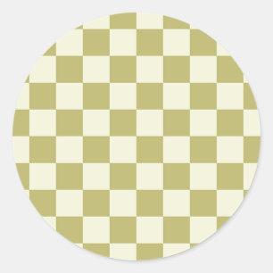 Dark Khaki and Beige Chequerboard Classic Round Sticker