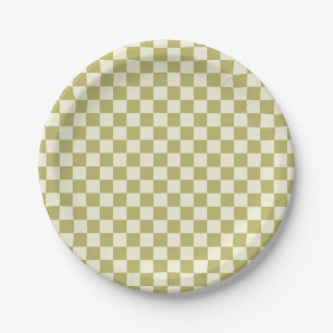 Dark Khaki and Beige Chequerboard Paper Plate