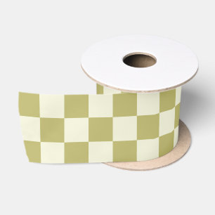 Dark Khaki and Beige Chequerboard Satin Ribbon