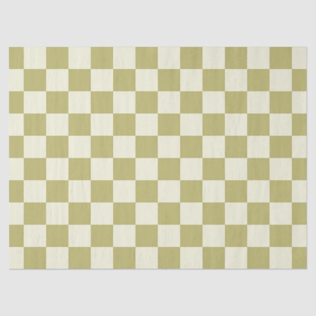Dark Khaki and Beige Chequerboard Tissue Paper (Front)