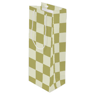 Dark Khaki and Beige Chequerboard Wine Gift Bag