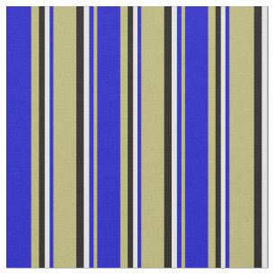 Dark Khaki, Blue, White, and Black Coloured Lines Fabric