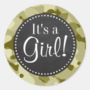 Dark Khaki Camo; Retro Chalkboard look Classic Round Sticker
