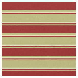 Dark Khaki, Dark Red & Tan Lines Fabric