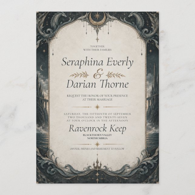 Dark Kingdom Gothic Fantasy Celestial Invitation (Front)