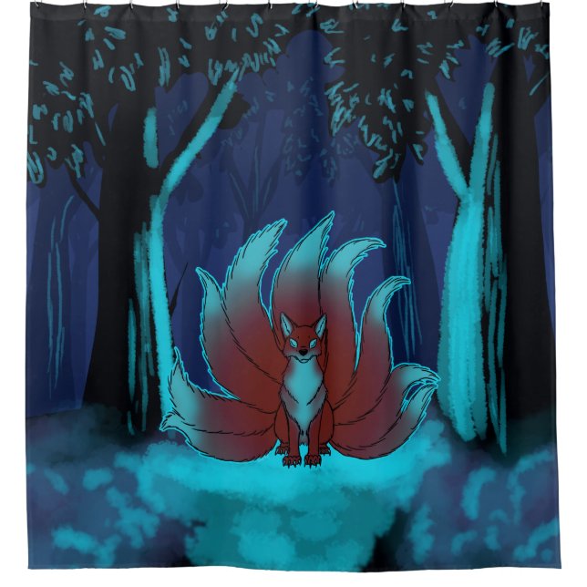 Dark Kitsune Forest Shower Curtain (Front)