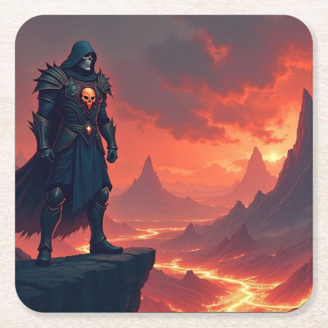 Dark Knight of Flame Square Paper Coaster (Front)