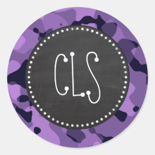 Dark Lavender Camo; Vintage Chalkboard Classic Round Sticker