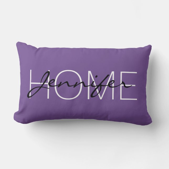 Dark lavender colour home monogram lumbar cushion (Front)