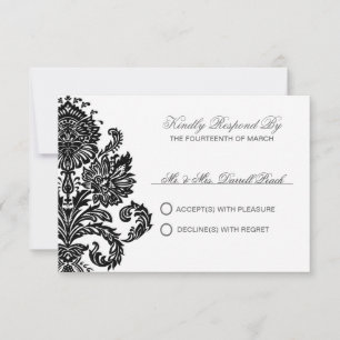 Dark Lavender Elegant Damask Wedding Customised RS RSVP Card