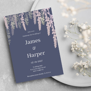 Dark lavender pink mint elegant floral Wedding Invitation