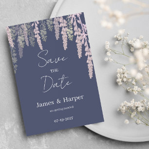 Dark lavender pink mint green floral Save the Date Invitation