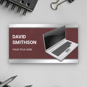 Dark Leather Laptop PC Computer Repair Technician Business Card