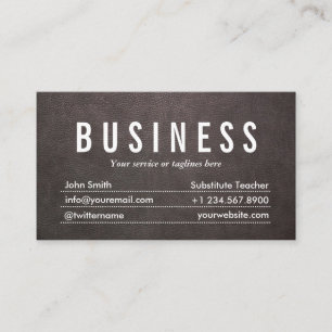Dark Leather Substitute Teacher Business Card