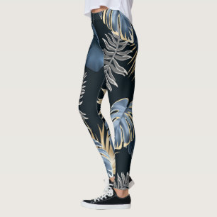 dark leaves tropic plants   leggings